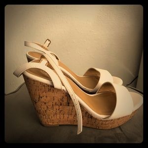 Y Not? White cork wedges, worn once!